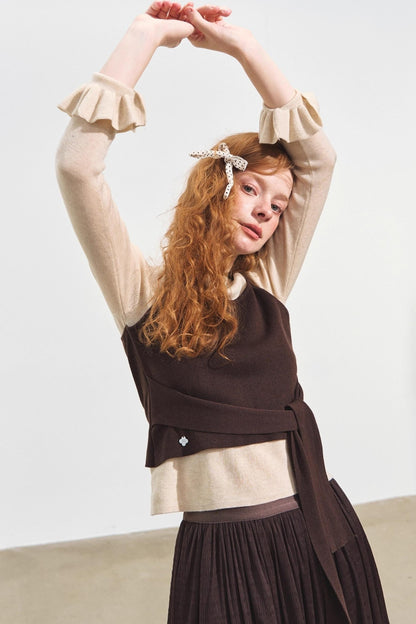 Fake Two Contrasting Lace-Up Top