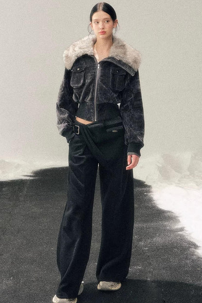 Fleece-Lined Wide-Leg Pants