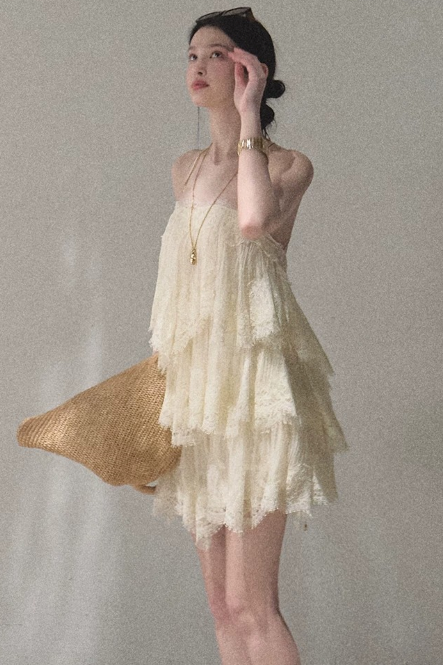 Heartbeat Lace Tiered Dress and Camisole Set