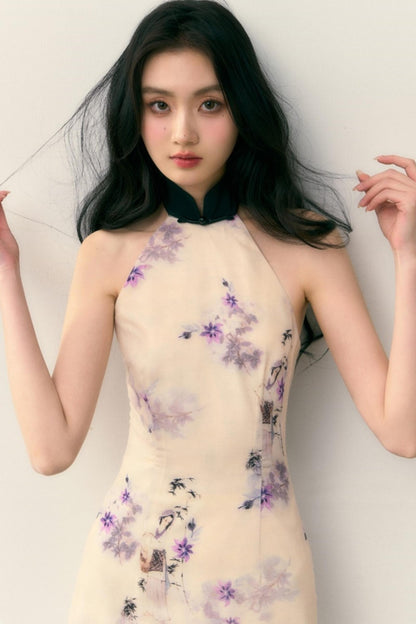 Pastel Lotus Neck-Tie Oriental Dress