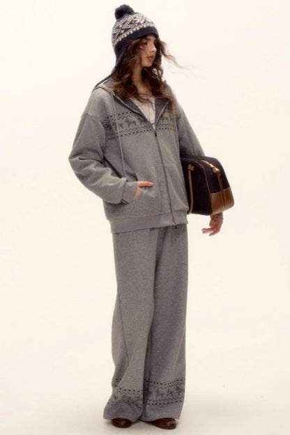 Fair Isle Quilted Jacket Pants Set-Up