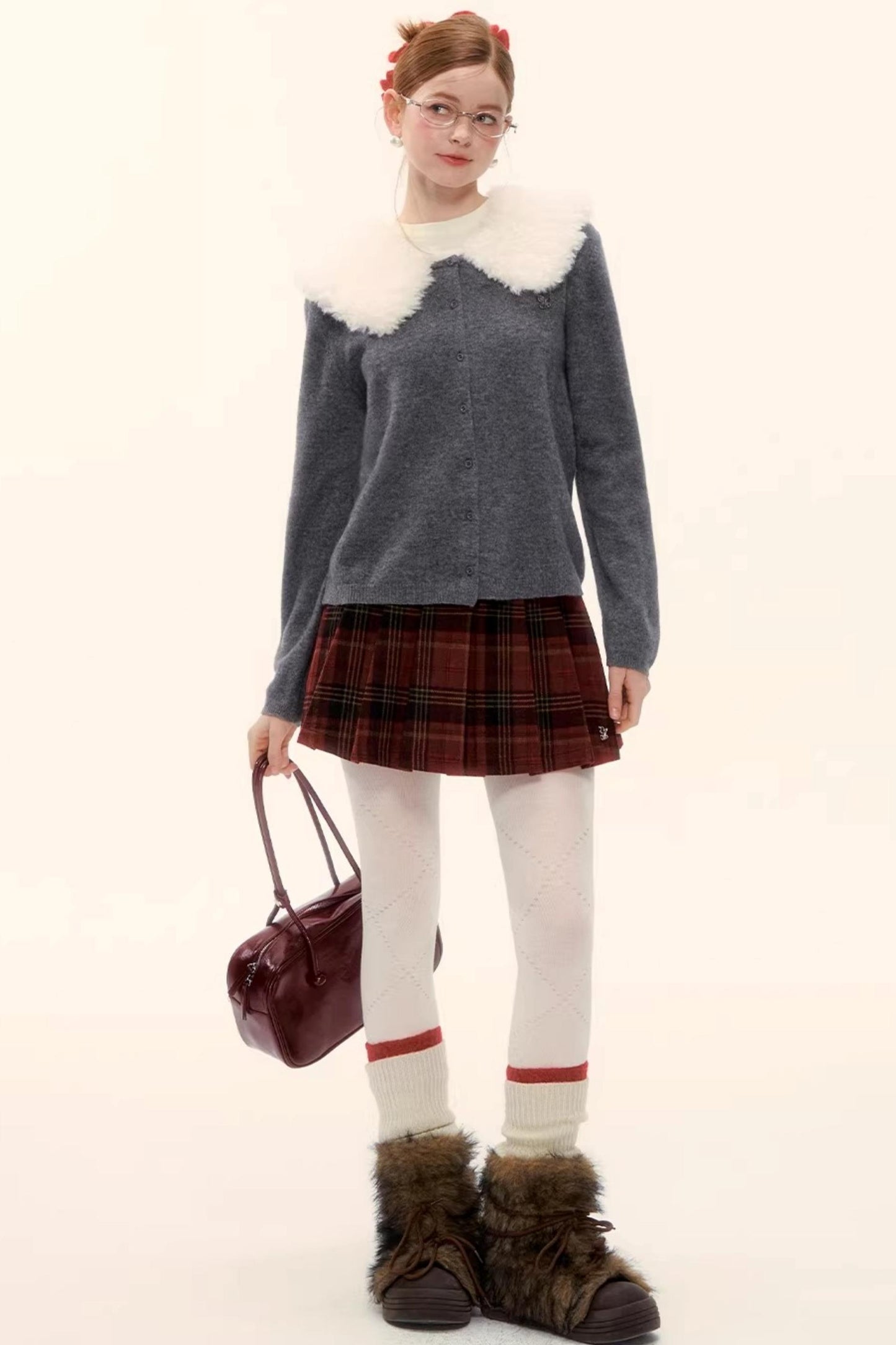 Wool Detachable Fur Collar Cardigan