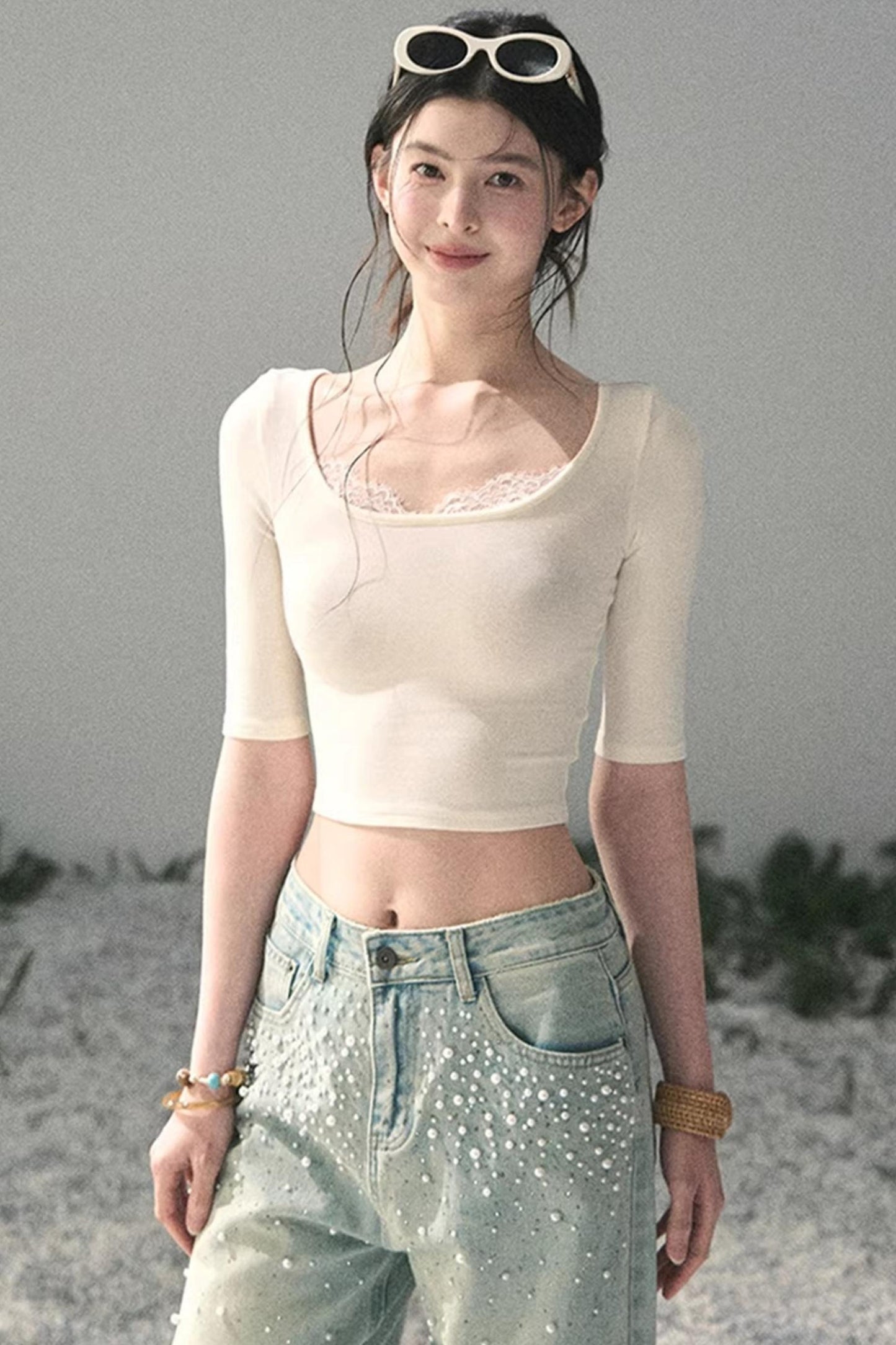 Lace Slim-Fit Cropped Top
