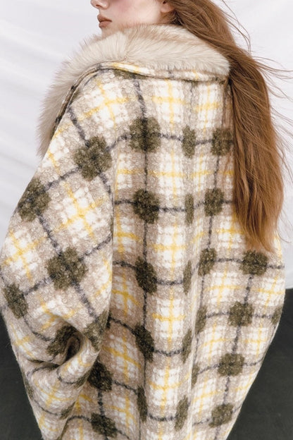 Plaid Fur Collar Woolen Coat