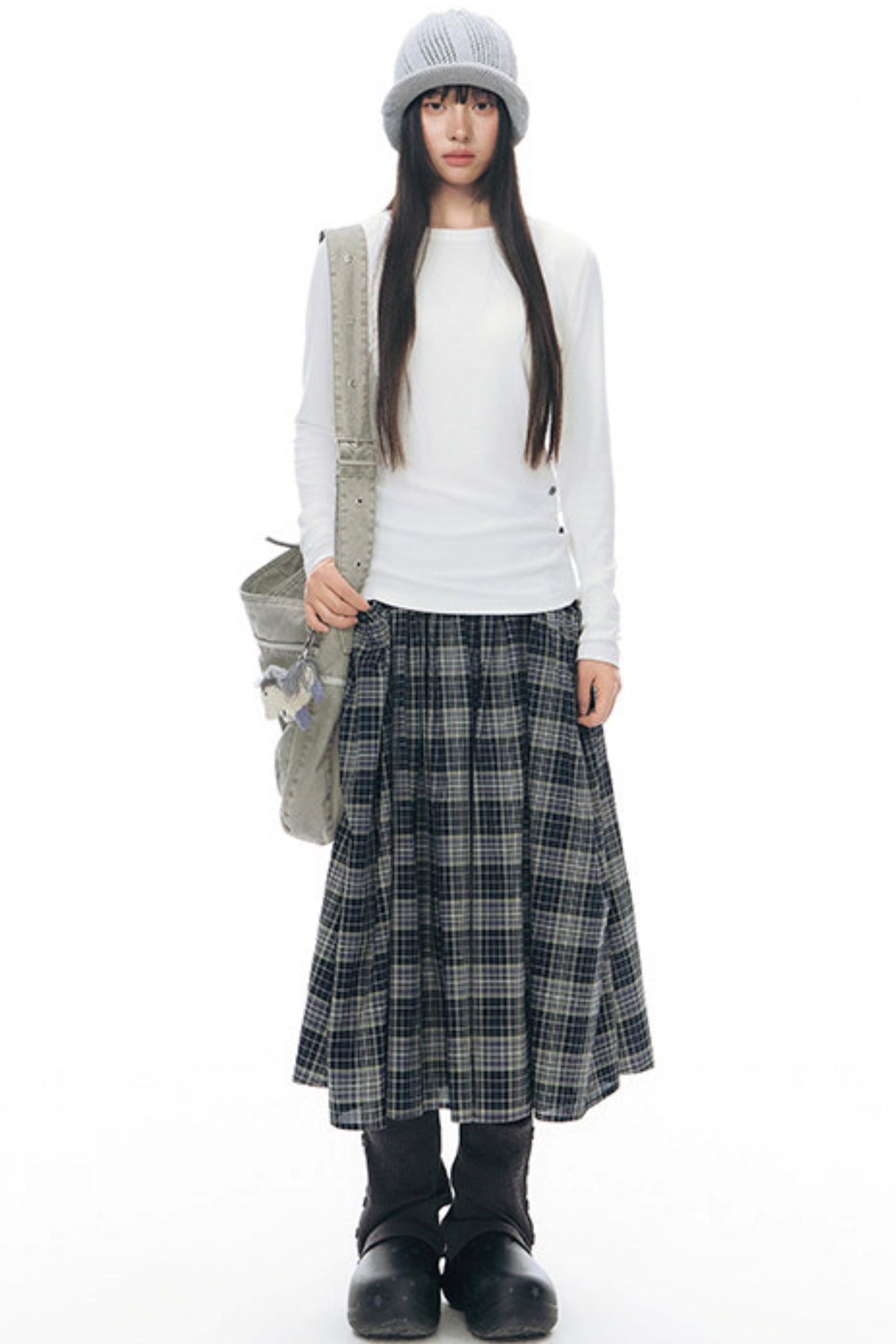 Retro Plaid Umbrella Skirt