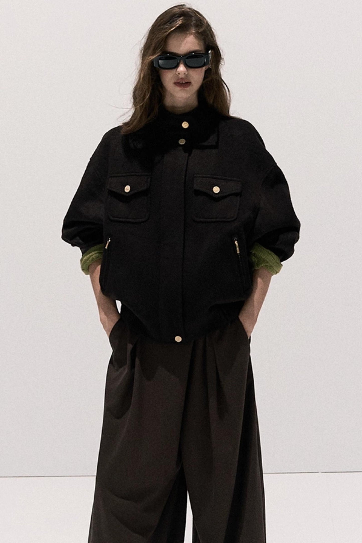 Tencel Wool Pleats Wide-Leg Pants