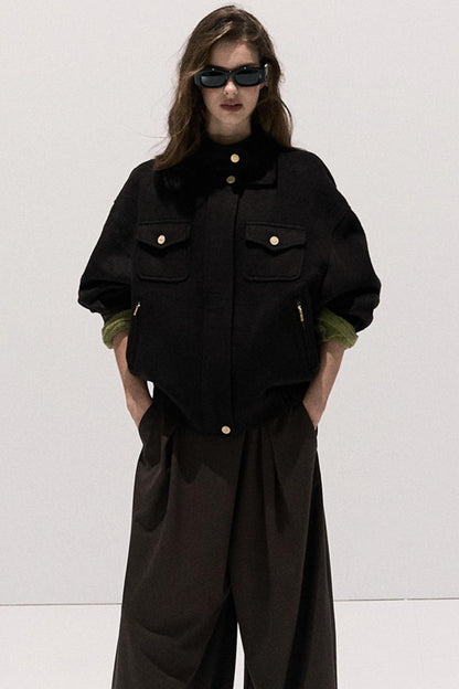 Tencel Wool Pleats Wide-Leg Pants