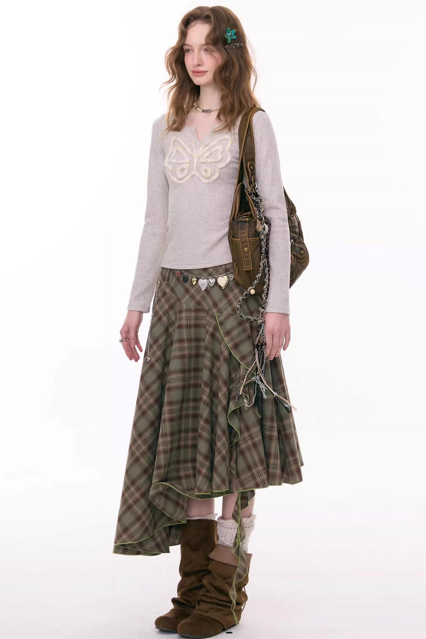 Autumn Plaid Asymmetrical Skirt