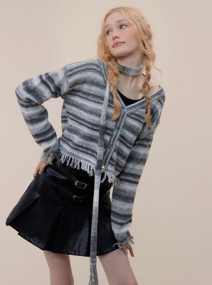 American retro striped cardigan coat