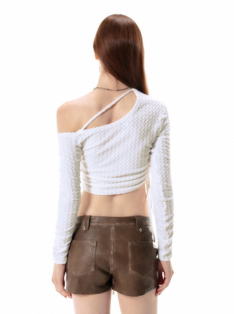 Short Off-Shoulder Side Waist Drawstring Top