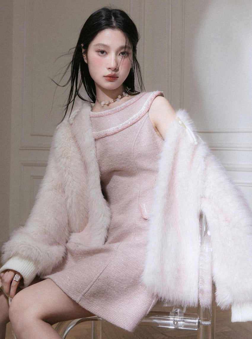 Wool collar fur coat