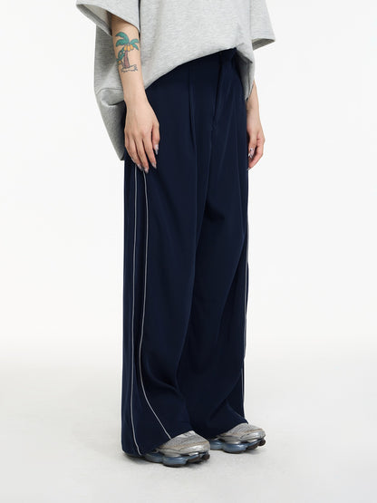 Strip Three-Dimensional Split Wide-Leg Pants