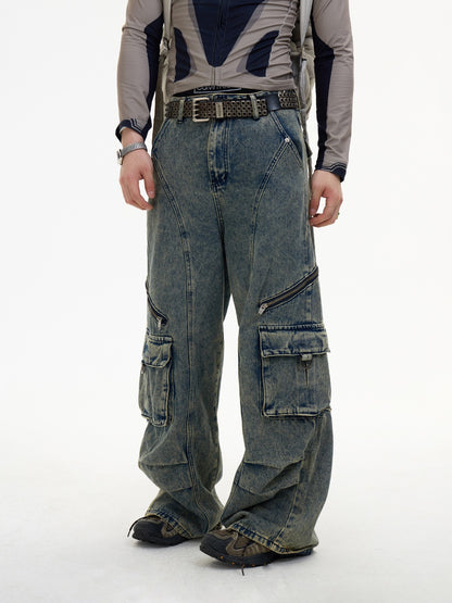 Multi-pocket cargo overalls pants