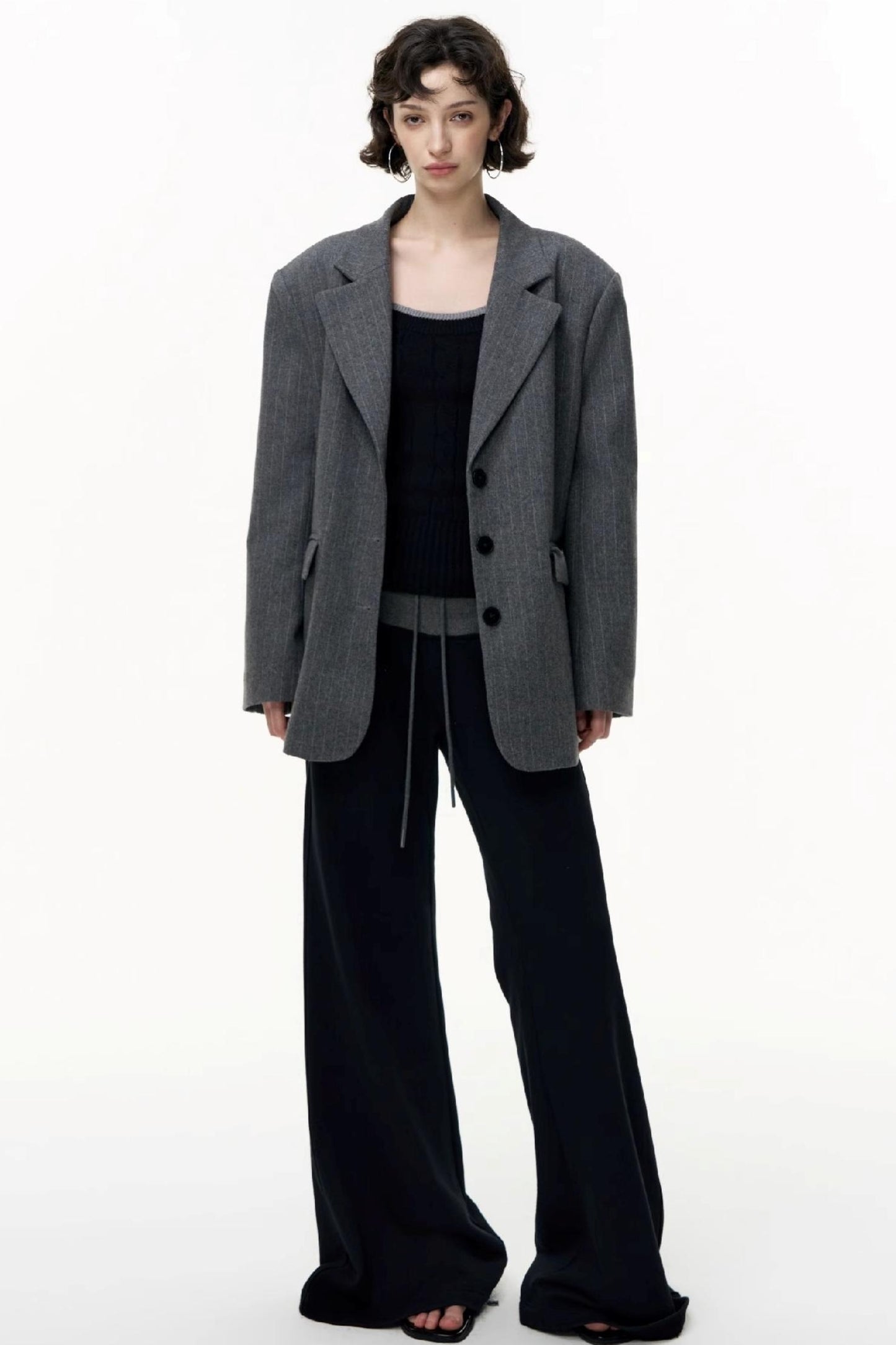 Drawstring Cotton Flared Sweatshirt Slacks