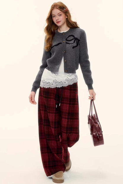 Bow Jacquard Cardigan Sweater