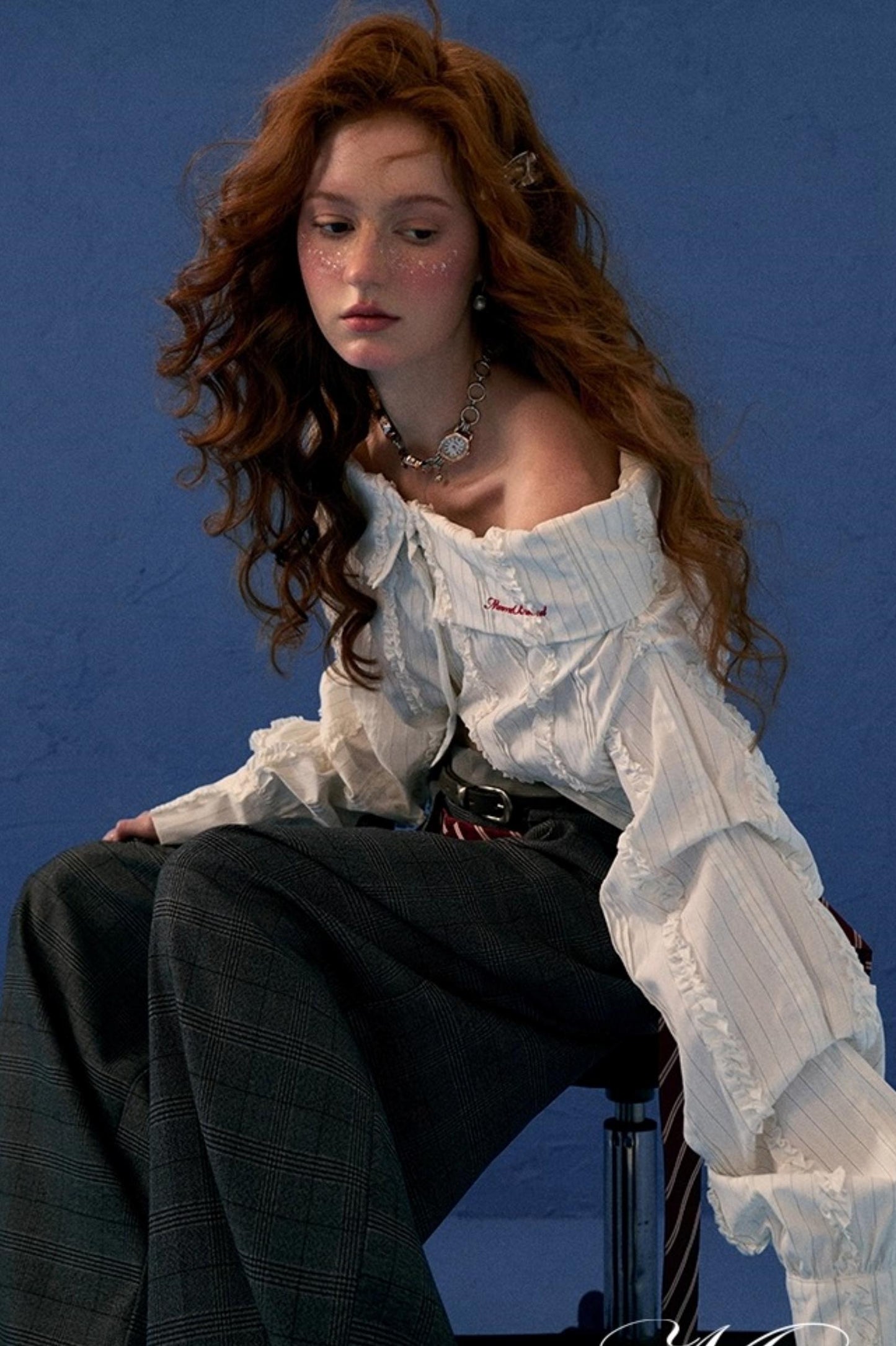 Layered Slanted Shoulder White Shirt