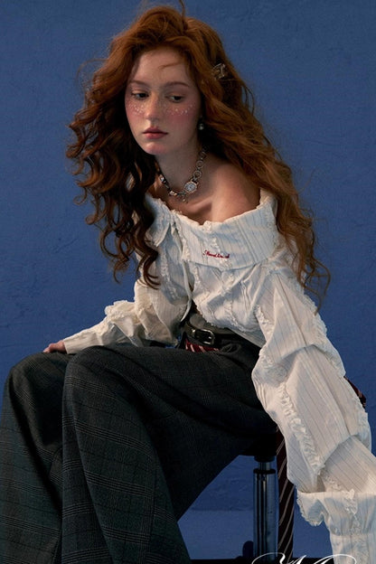 Layered Slanted Shoulder White Shirt