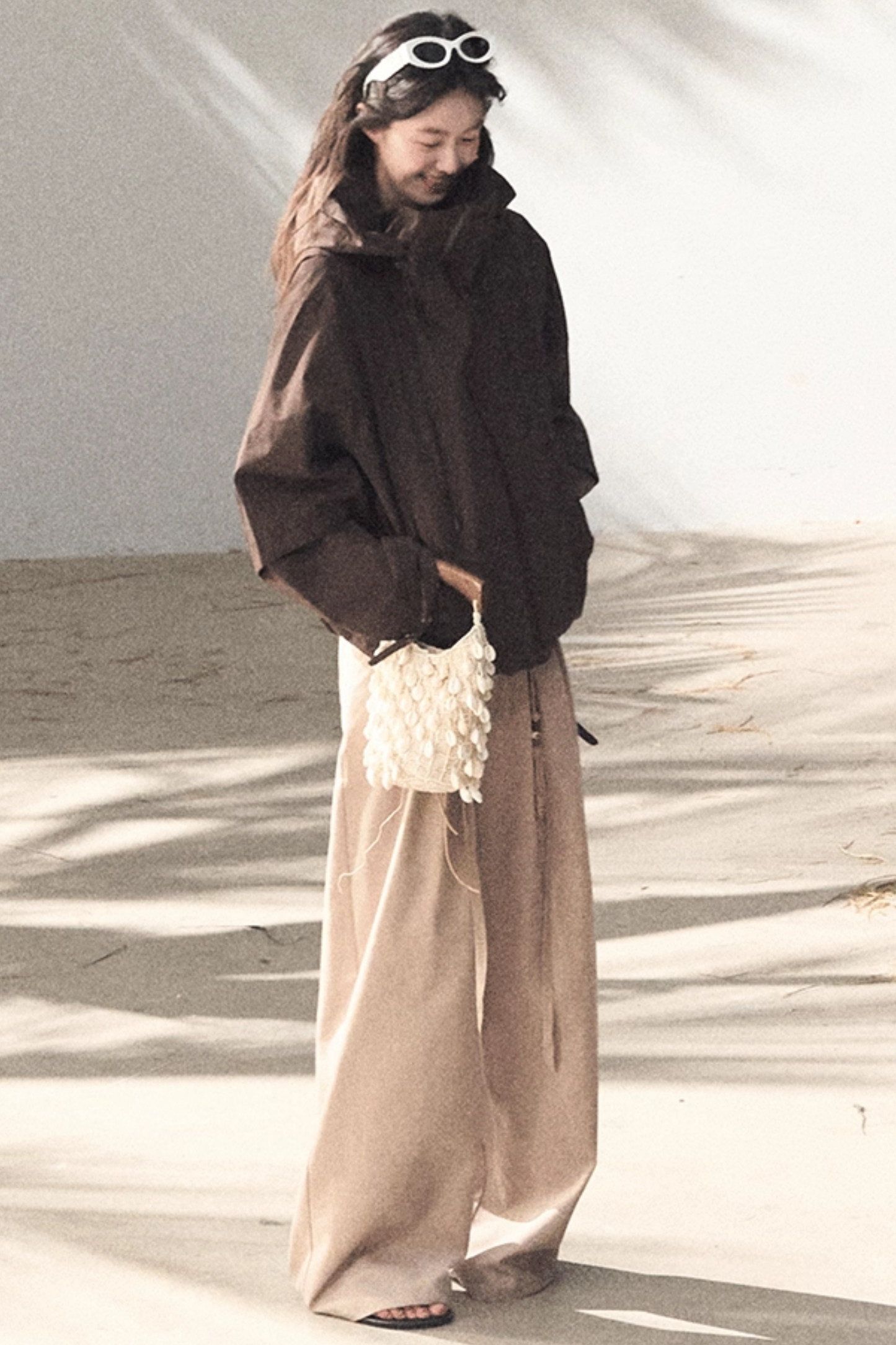 Lange Hose aus plissiertem Mikro-Samt