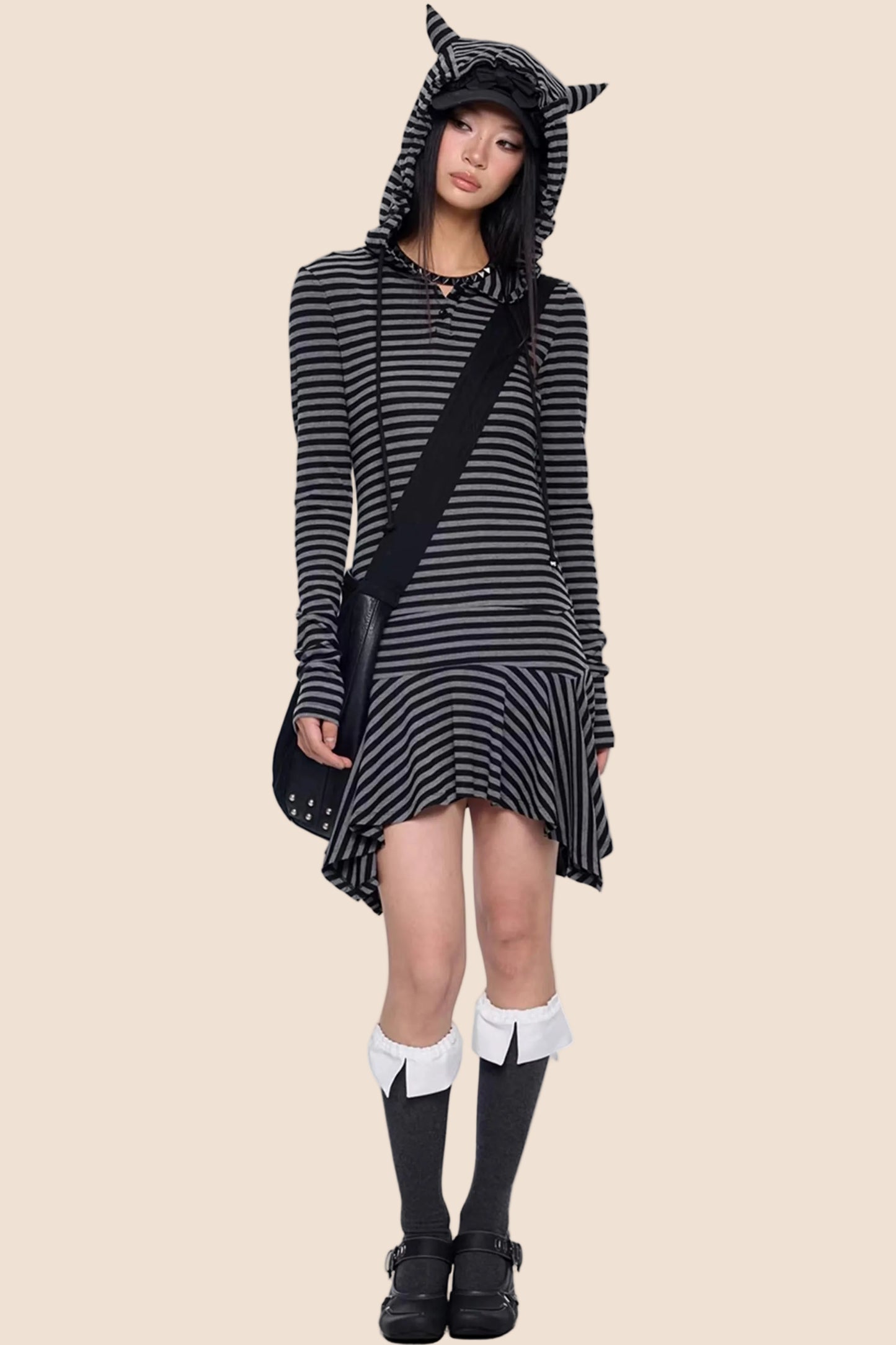 Retro Y2K Gestreiftes Kapuzenkleid