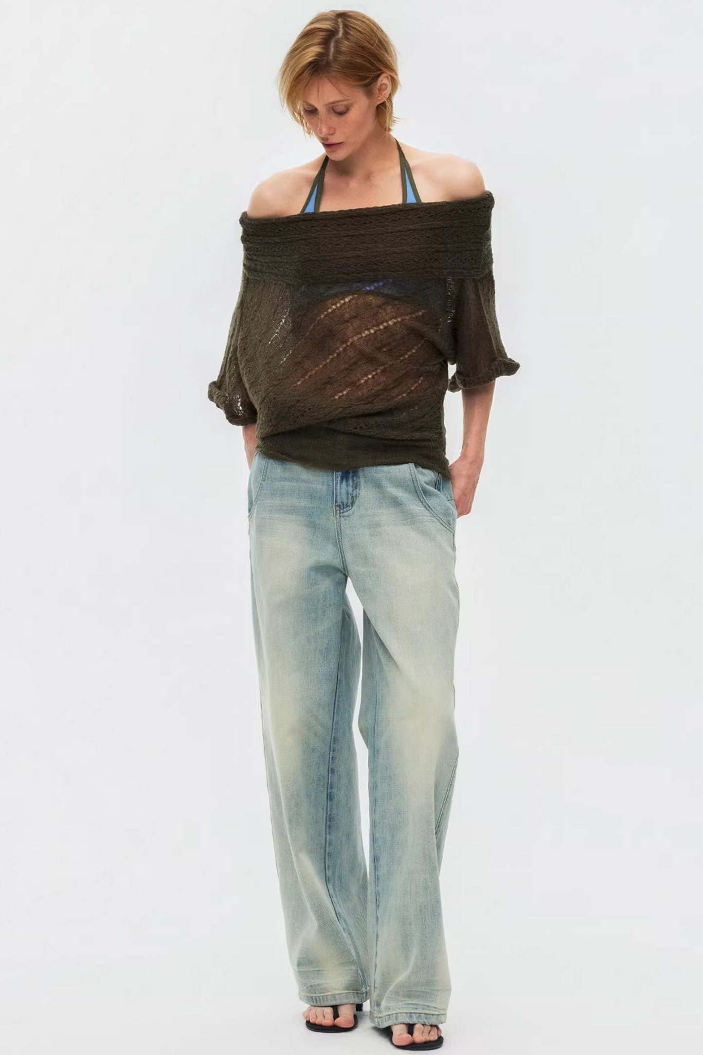 One-Shoulder Hollow Knit Sweater