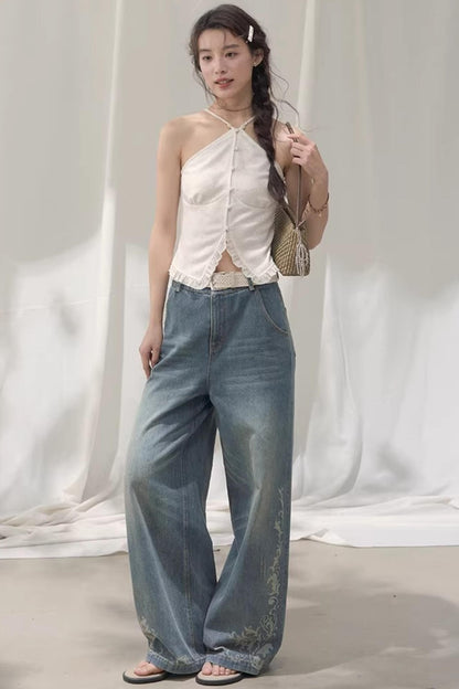 Laser Embossed Vintage Jeans