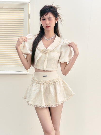 high-end crop top skirt set