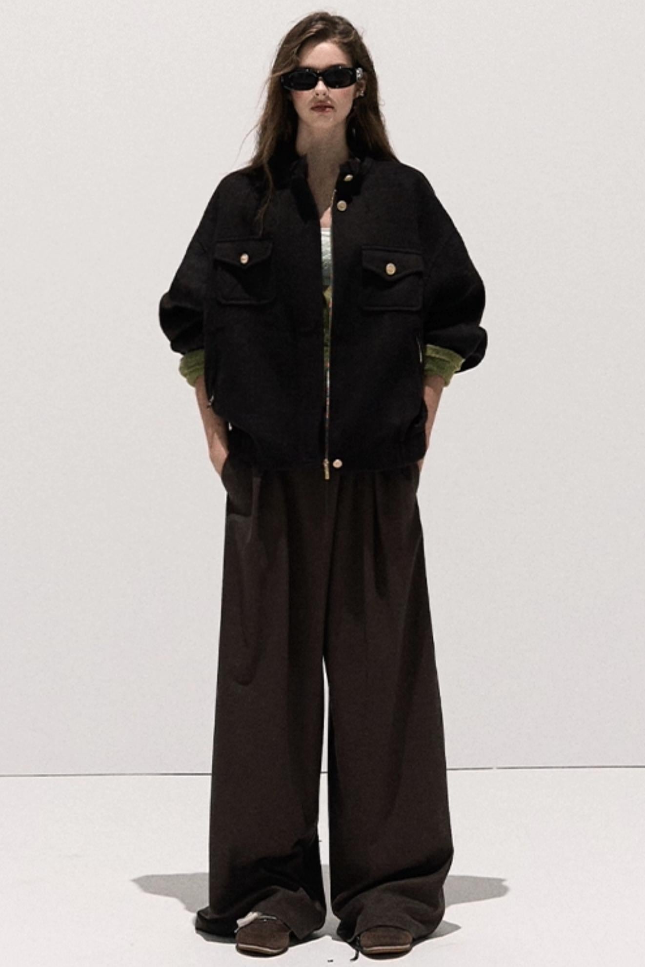 Tencel Wool Pleats Wide-Leg Pants