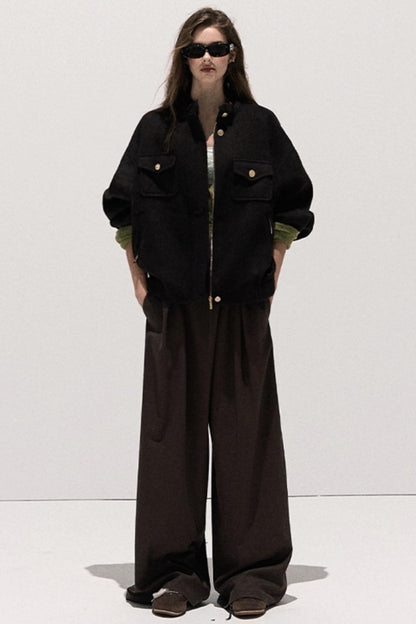 Tencel Wool Pleats Wide-Leg Pants