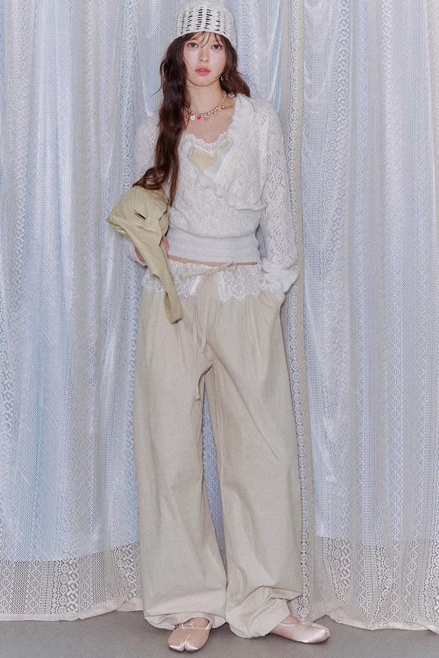 Lace Patchwork Wide-Leg Pants