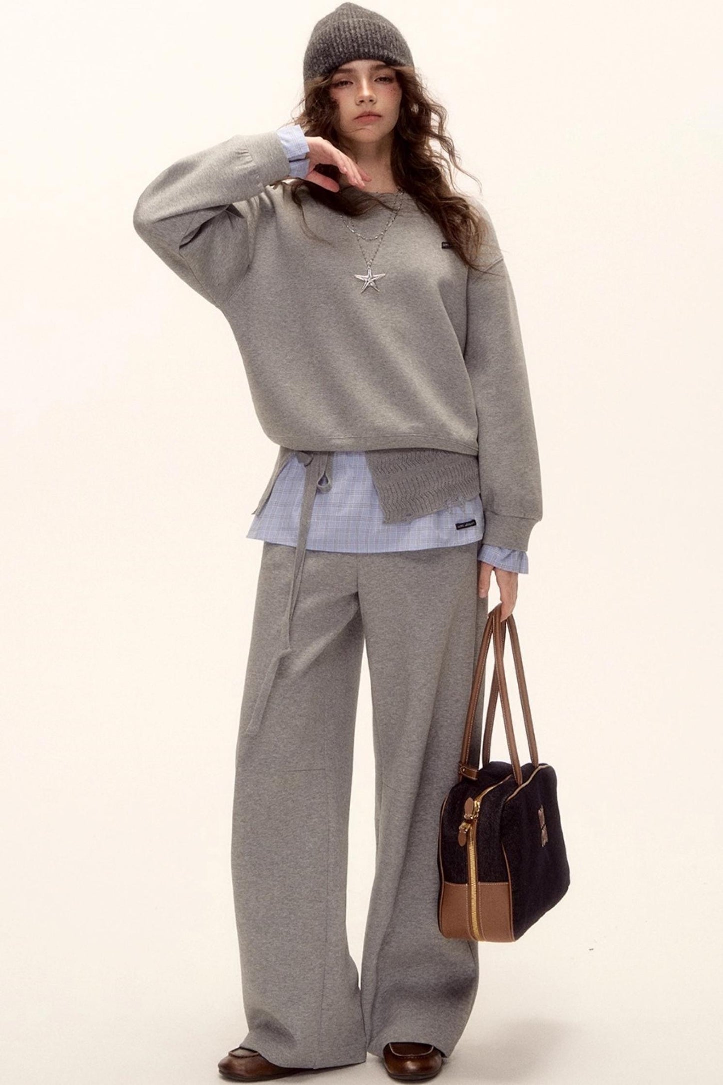 Plaid Patchwork Knit Sweater Set-Up