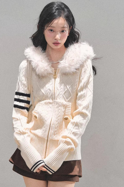 Hooded Cable Knit Sweater