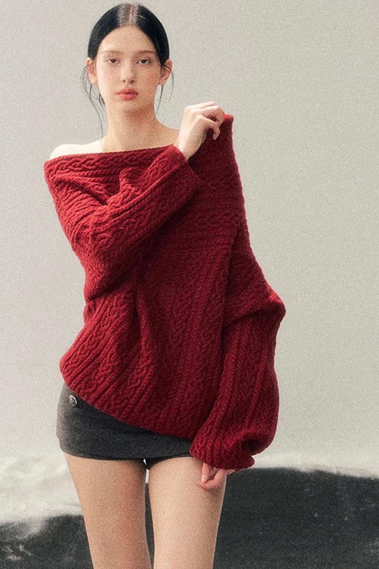 American Off-Shoulder Cable Sweater