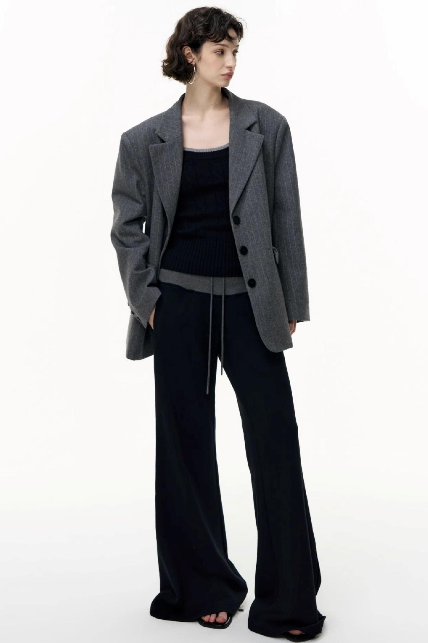 Drawstring Cotton Flared Sweatshirt Slacks