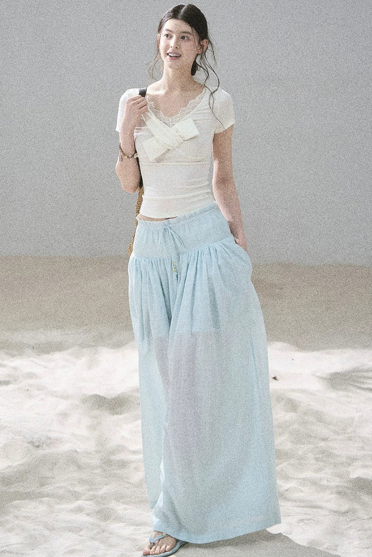 Watercolor Chiffon Wide-Leg Pants