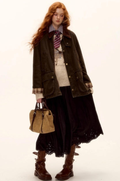 Pleated Suede Lace Skirt