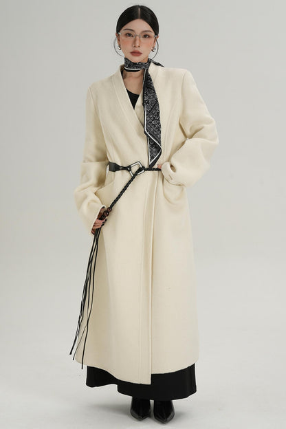 V-Neck Wool Trench Coat