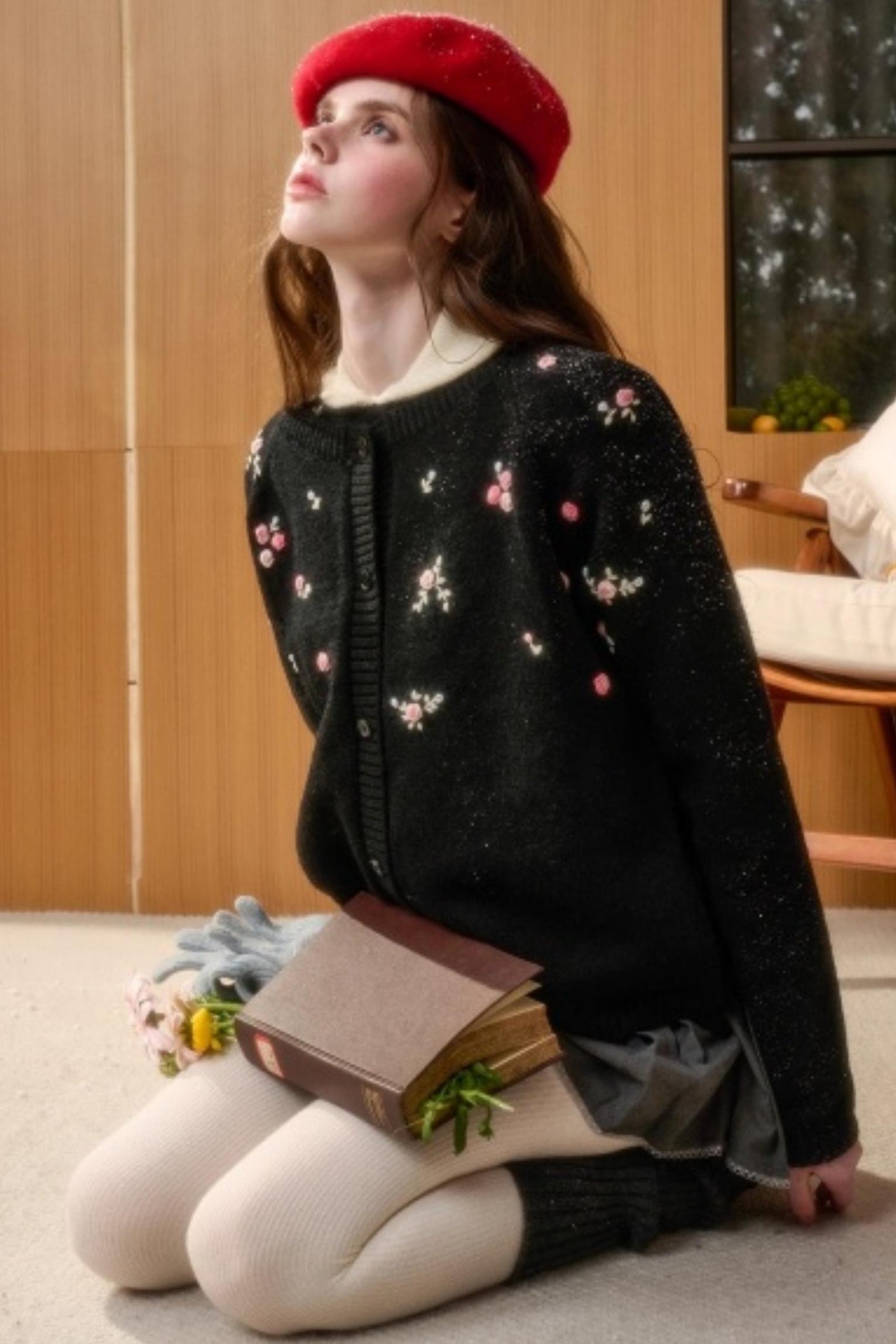 Hand-Embroidered Wool Cardigan