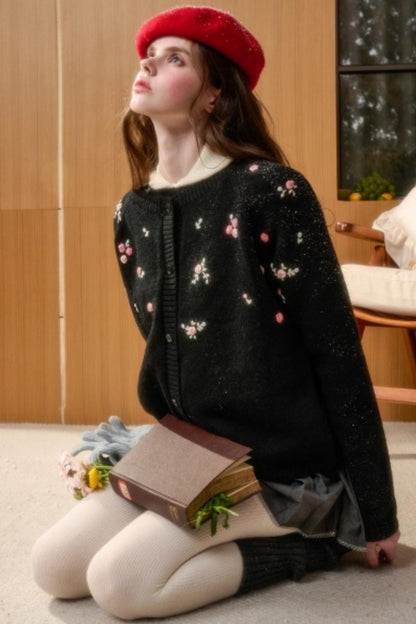 Hand-Embroidered Wool Cardigan