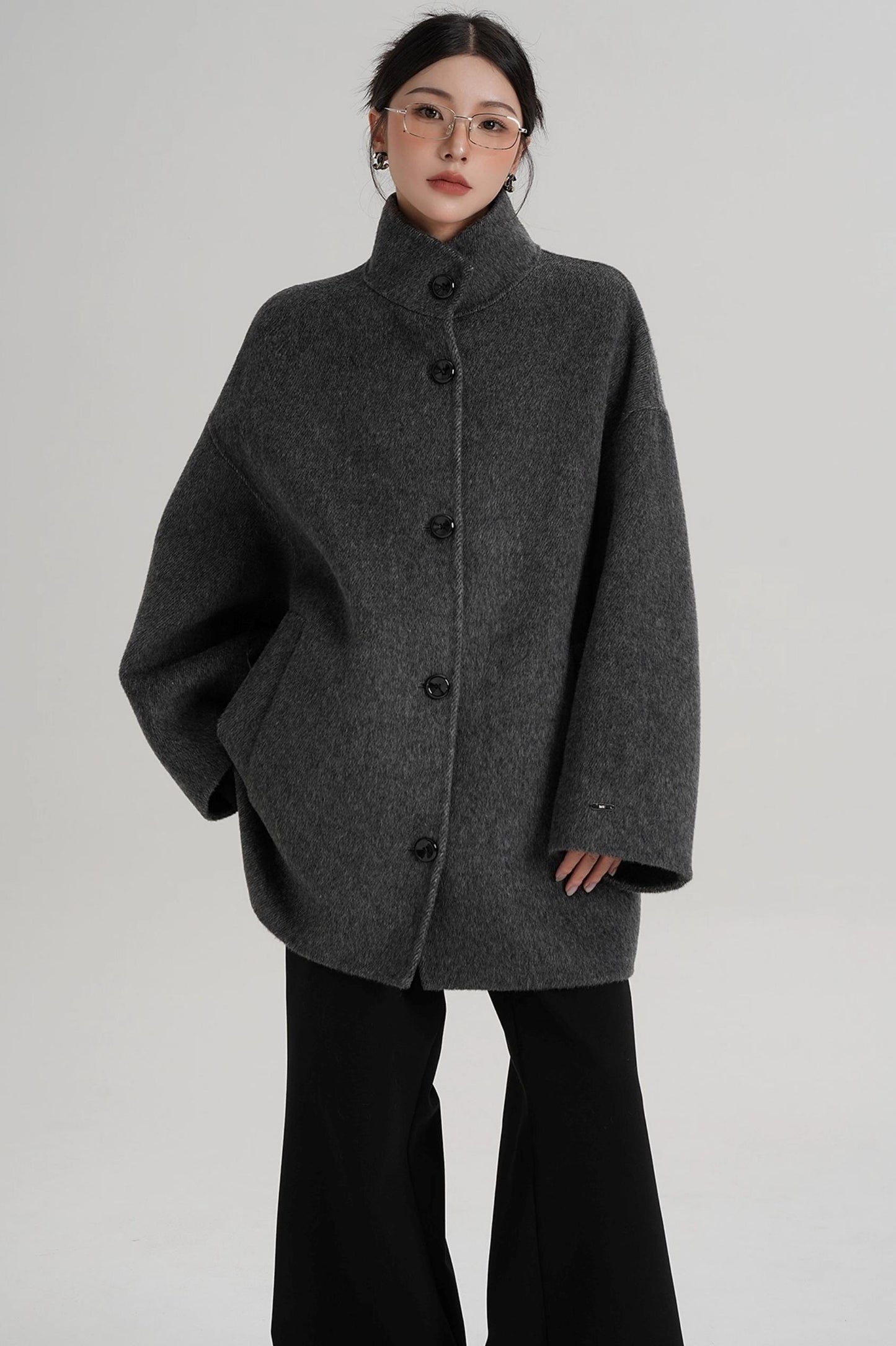Stand-Up Collar Loose Sleeve Wool Jacket