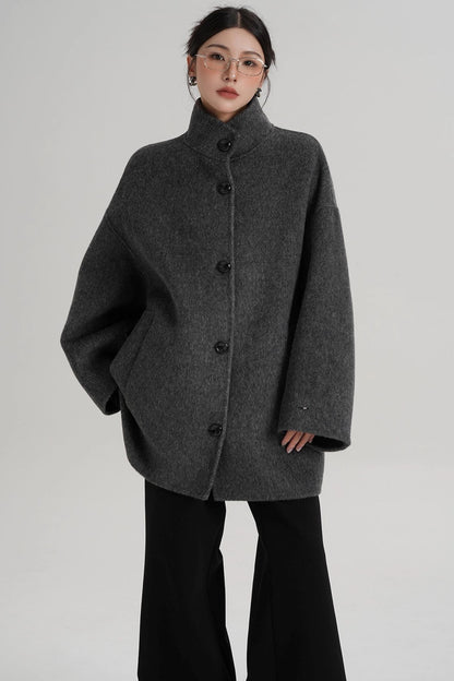 Stand-Up Collar Loose Sleeve Wool Jacket