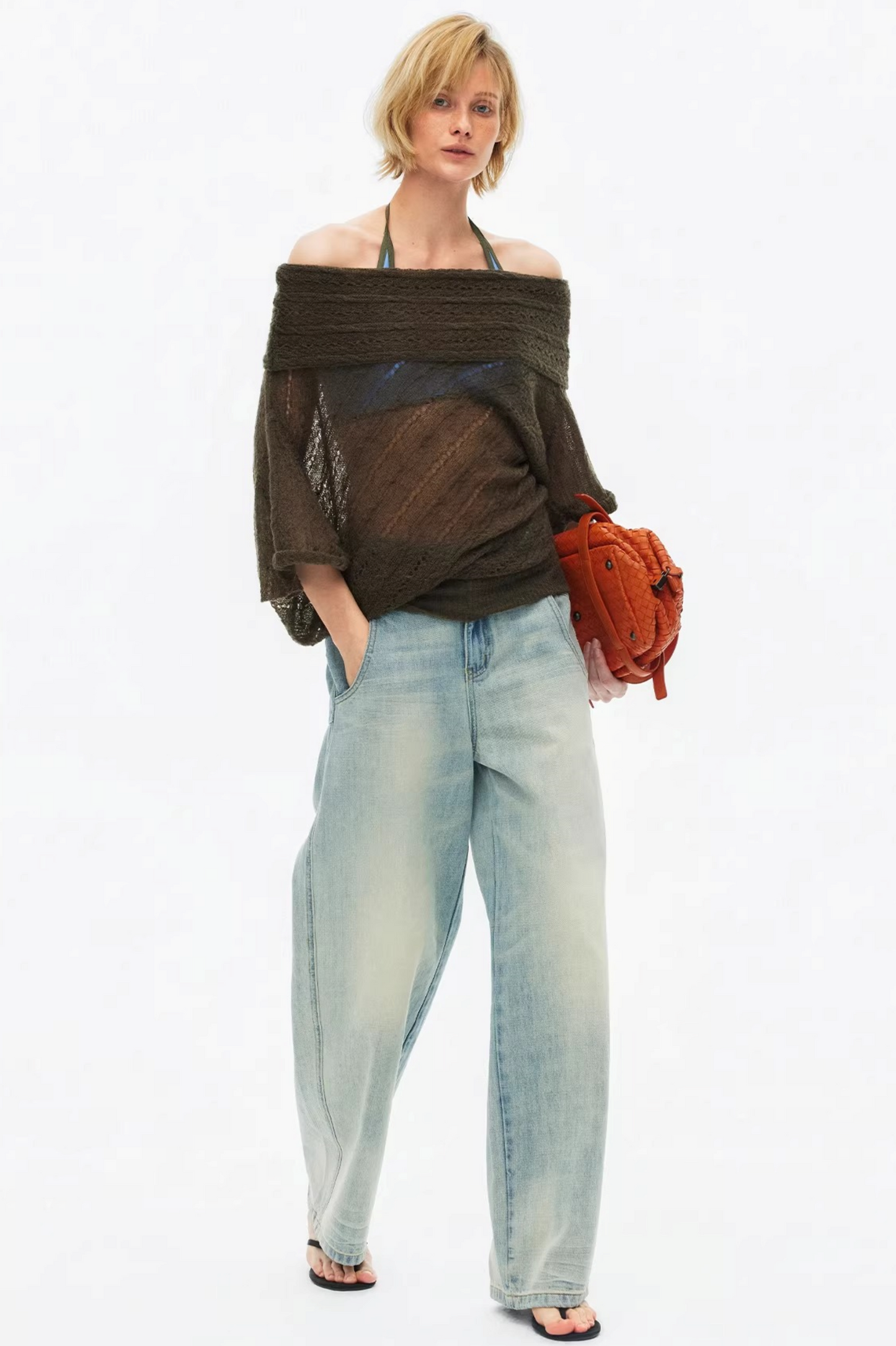 One-Shoulder Hollow Knit Sweater