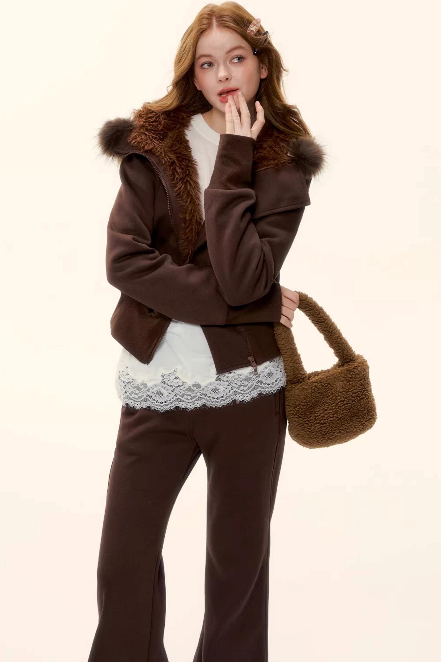 Retro Fleece-Lined Hooded Jacket Set-Up