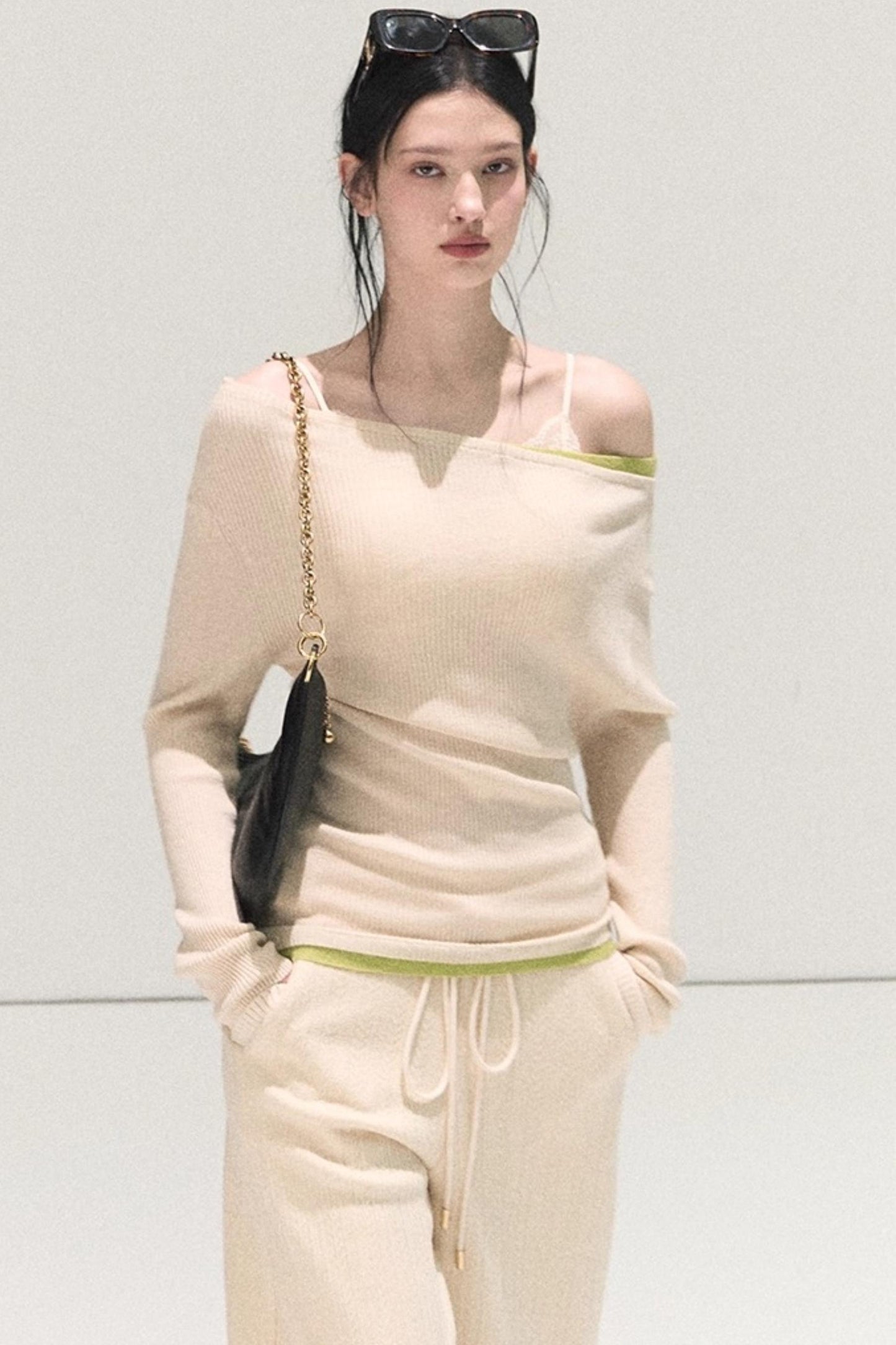 Wool Off-Shoulder Knit Top