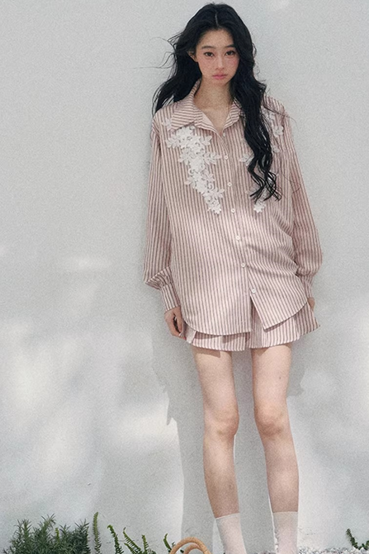 Pink Clouds Lace Shirt Skirt Set-Up