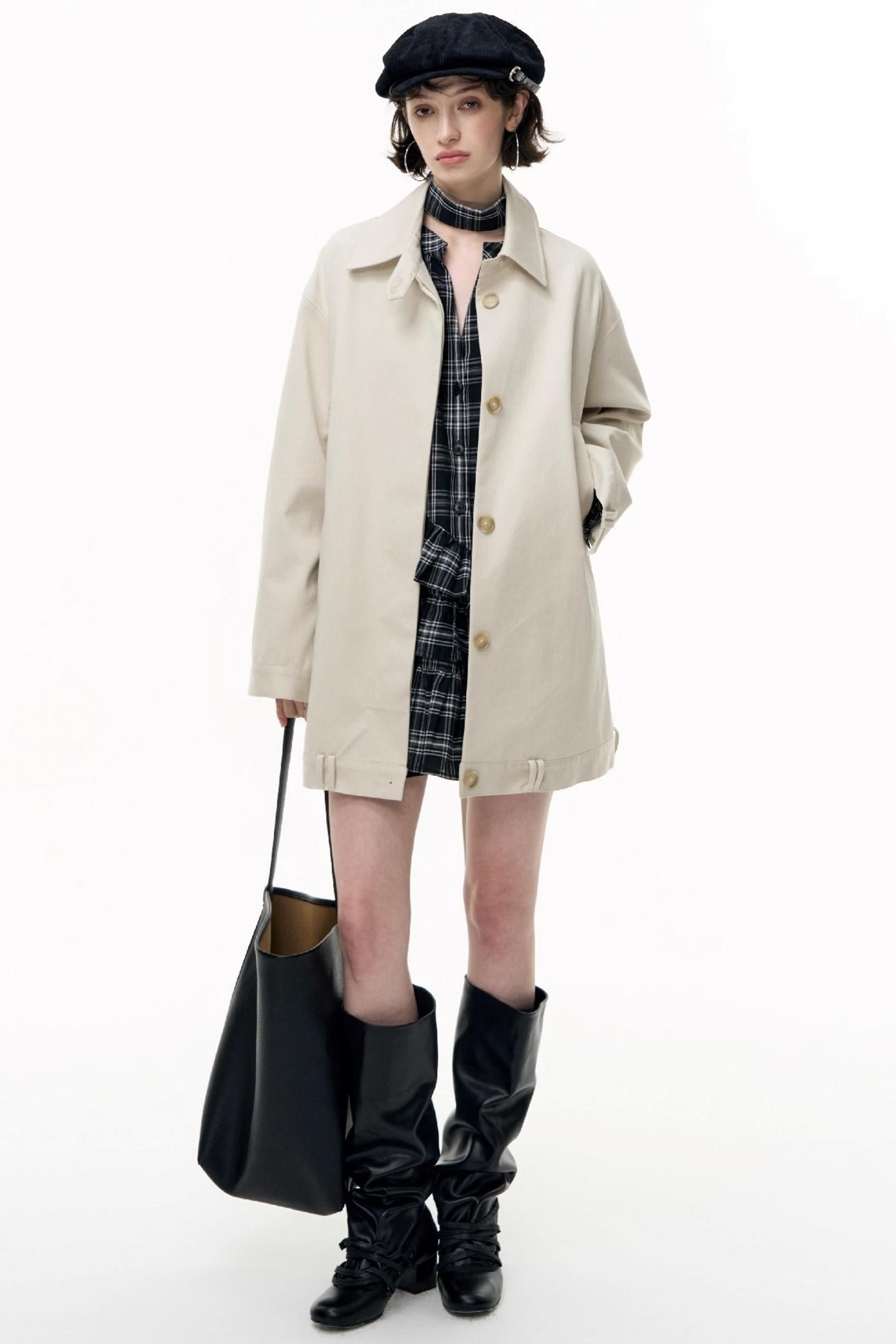 Plaid Ruffle Long Sleeve Shirt Dress