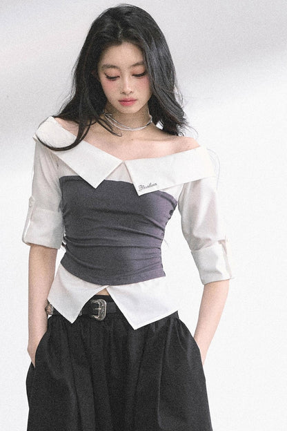 Gray Sugar Striped Short-Sleeved Shirt