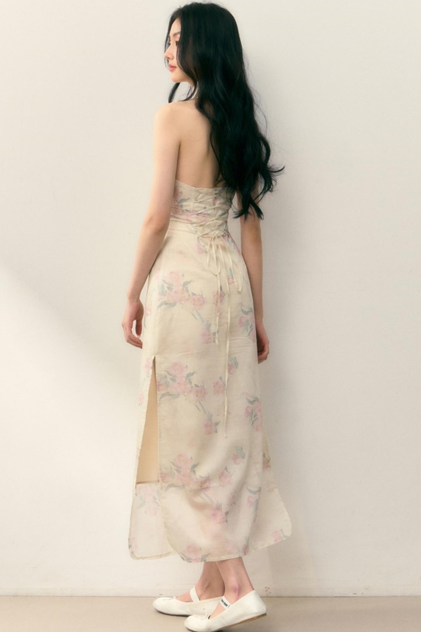Pastel Lotus Neck-Tie Oriental Dress