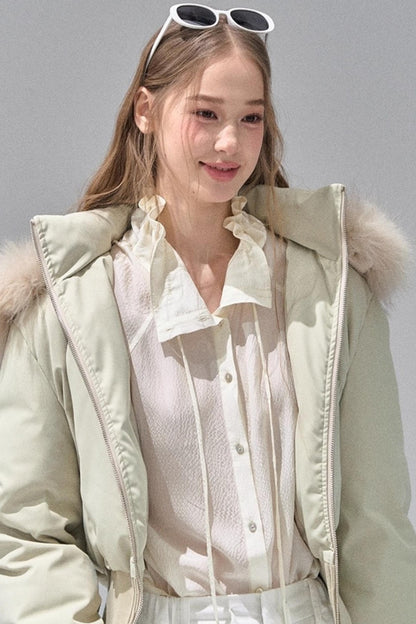 Fungus Edge Collar Drawstring Lace-up Shirt