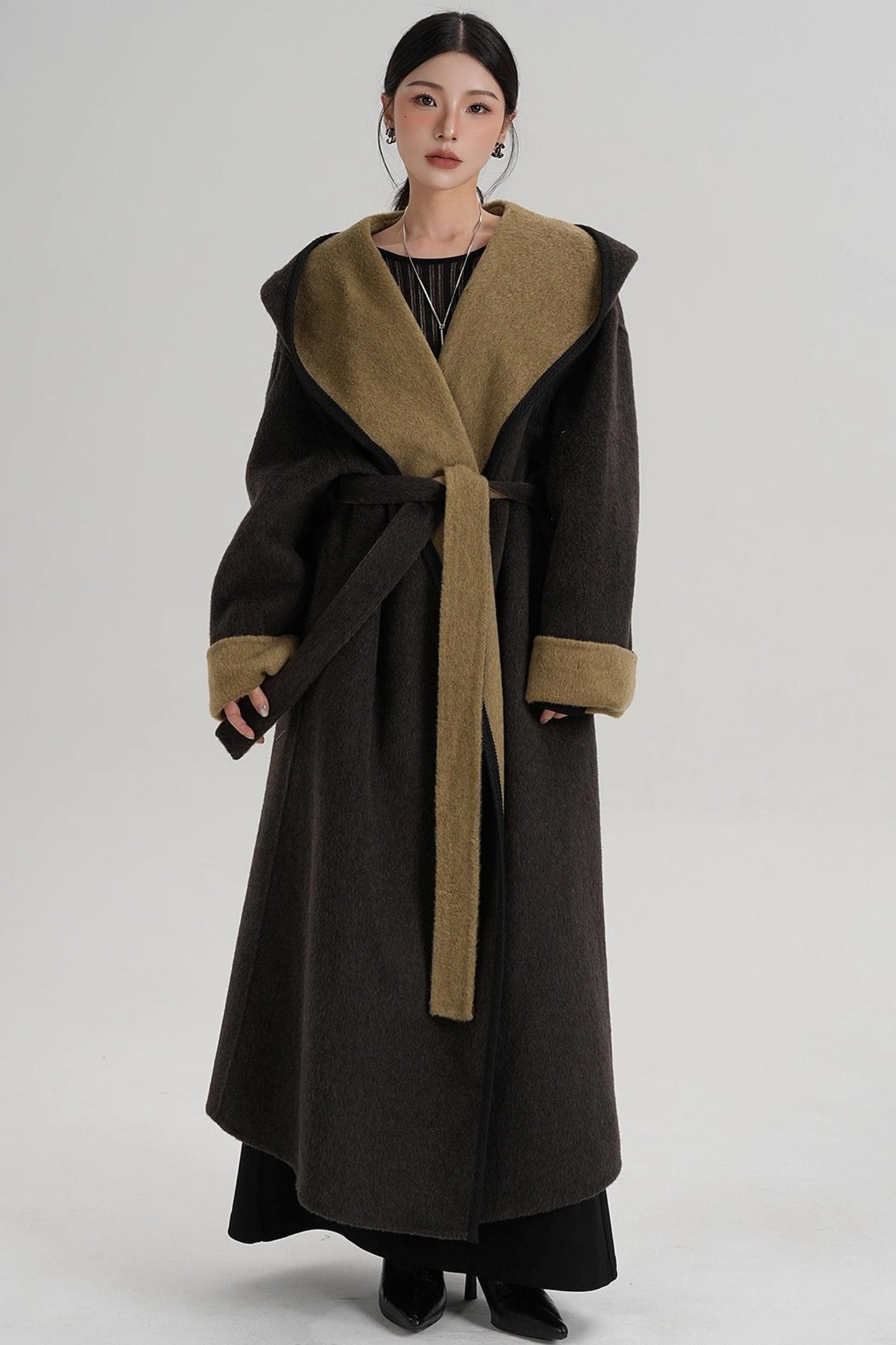 Temperament Hooded Wool Reversible Coat
