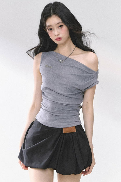 Shoulder-Baring Slim Crop T-Shirt